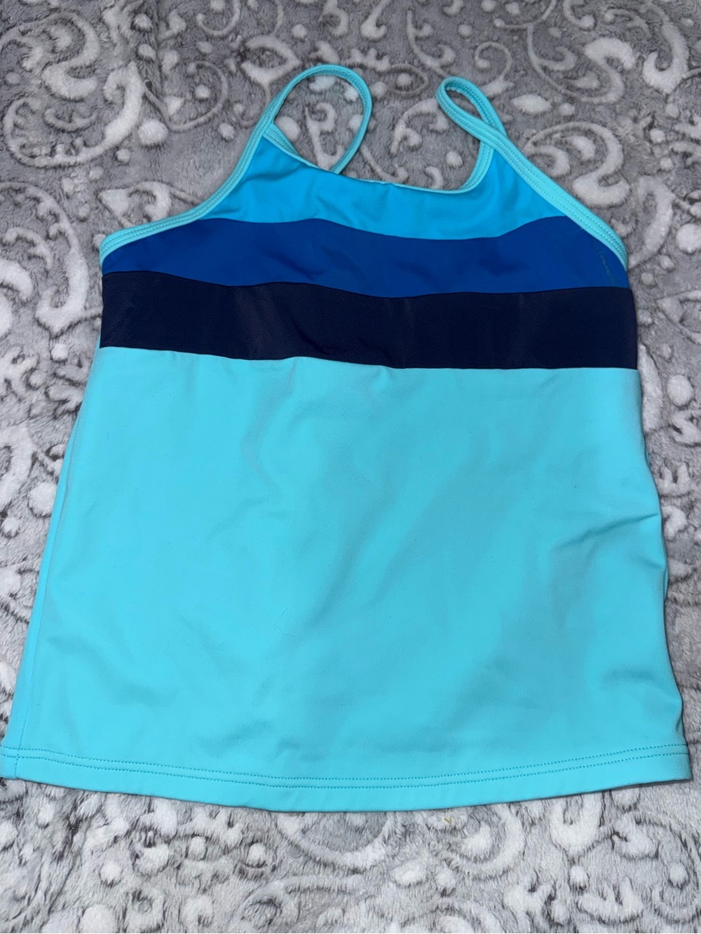 Lands' End Girls Aqua and Navy Colorblock One-Piece Swim Top